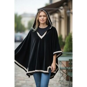 Nautica Velour Cotton Hoodie Pullover V Neck Navy Tan Size S